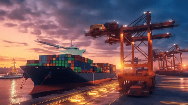 Buque portacontenedores y avión de carga